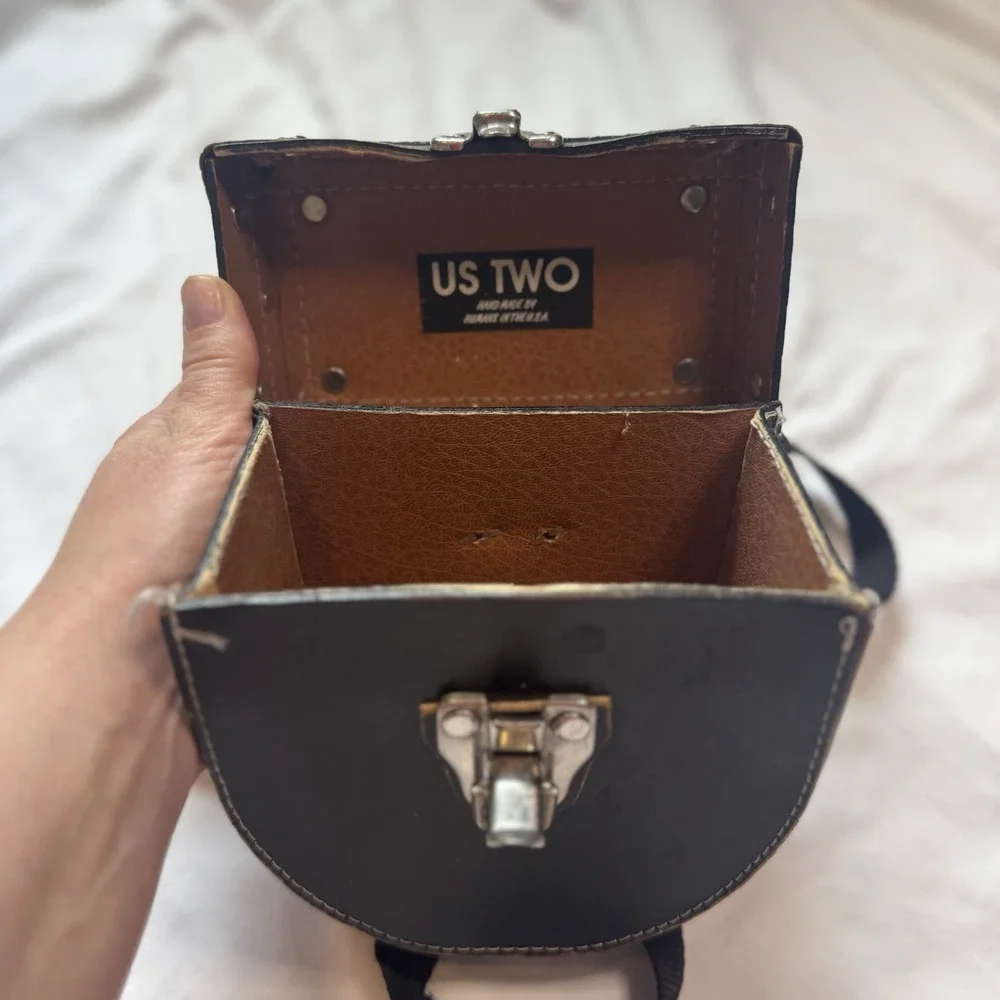 US TWO Black Leather Hard Camera Case/Alternative purse, With Strap USA